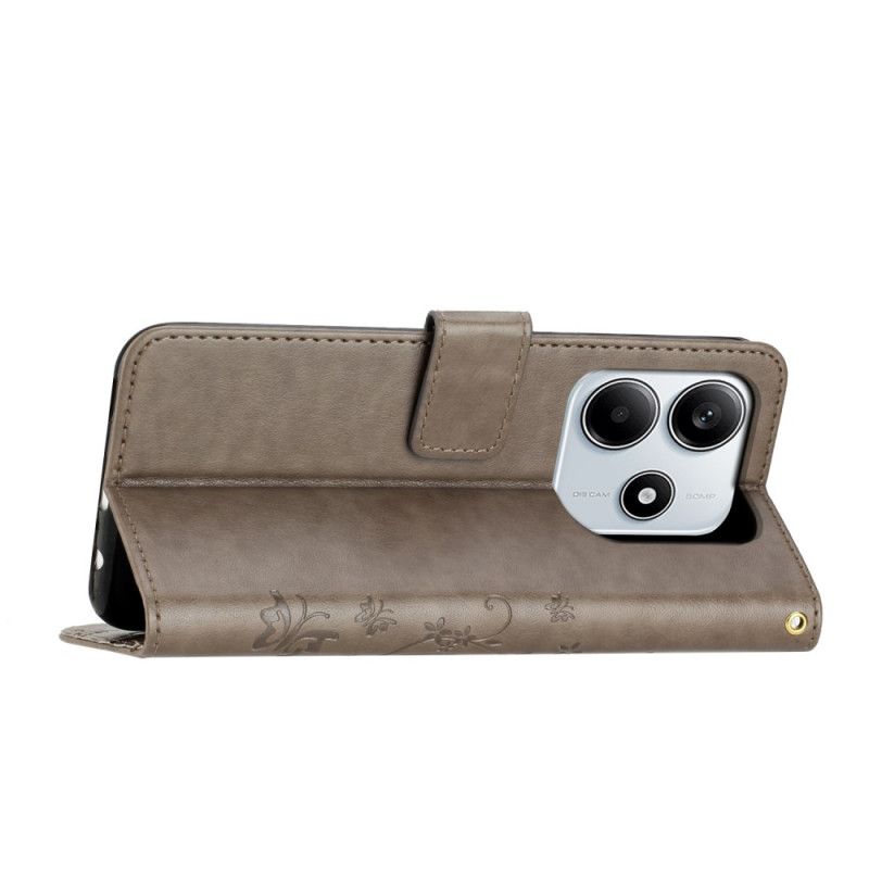 Læder Cover Xiaomi Redmi Note 14 5g Blomster Og Sommerfugle