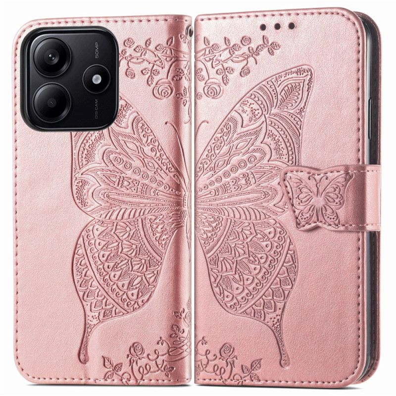Læder Cover Xiaomi Redmi Note 14 5g Telefon Etui Barok Sommerfugl