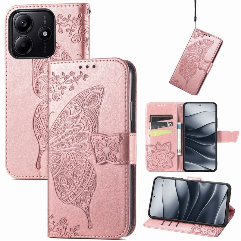 Læder Cover Xiaomi Redmi Note 14 5g Telefon Etui Barok Sommerfugl