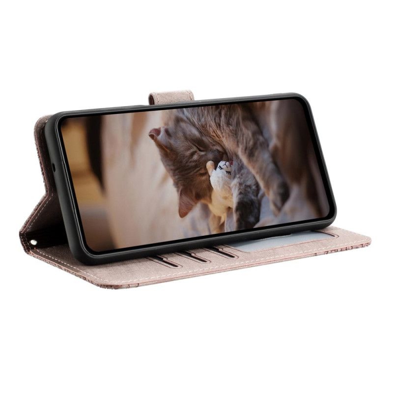 Læder Cover Xiaomi Redmi Note 14 5g Telefon Etui Kattemønster Med Rem