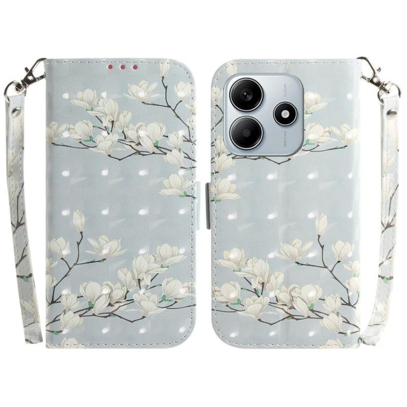 Læder Cover Xiaomi Redmi Note 14 5g Telefon Etui Snor Med Akvarelblomster