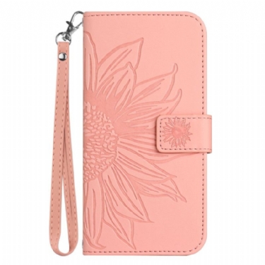 Læder Cover Xiaomi Redmi Note 14 5g Telefon Etui Solsikkeprint Med Rem