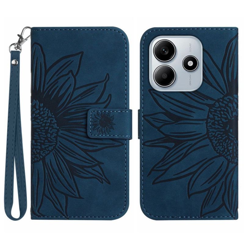 Læder Cover Xiaomi Redmi Note 14 5g Telefon Etui Solsikkeprint Med Rem