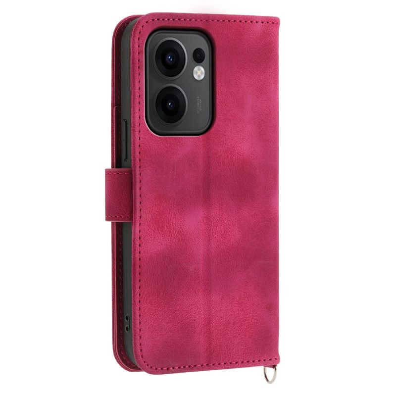 Flip Cover Oppo Reno 13f 4g / 5g / 13 Fs 5g Ruskind Med Blondeeffekt Med Rem Og Skulderrem