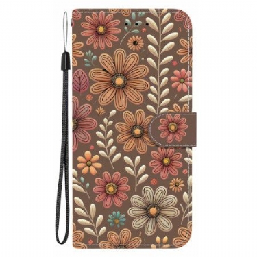 Flip Cover Til Poco C85 Brune Blomster