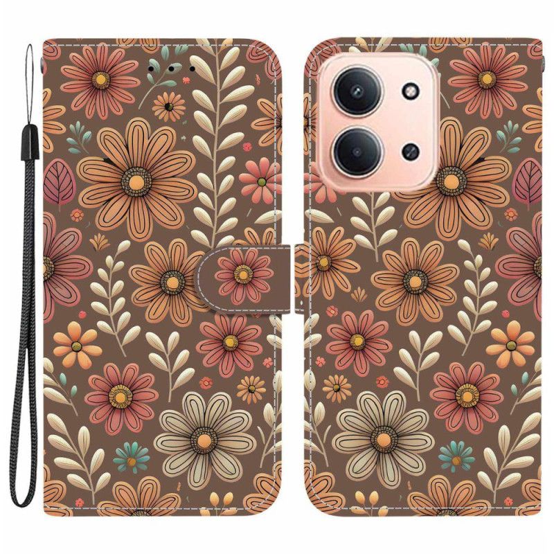 Flip Cover Til Poco C85 Brune Blomster