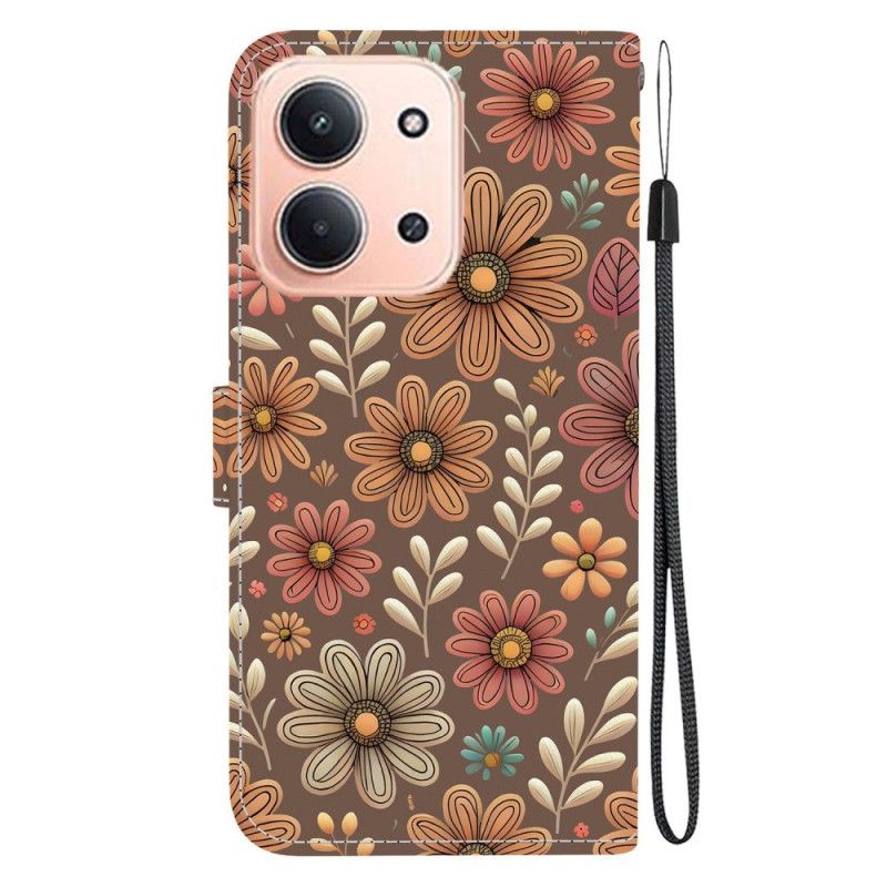 Flip Cover Til Poco C85 Brune Blomster