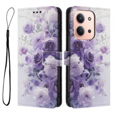 Læder Cover Poco C85 Lilla Roser