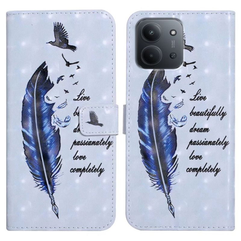 Læder Cover Poco C85 Telefon Etui Blå Fjer