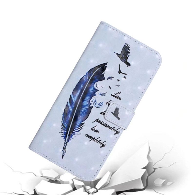 Læder Cover Poco C85 Telefon Etui Blå Fjer