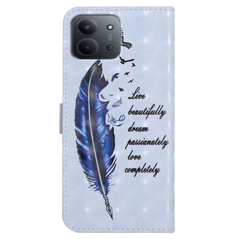 Læder Cover Poco C85 Telefon Etui Blå Fjer