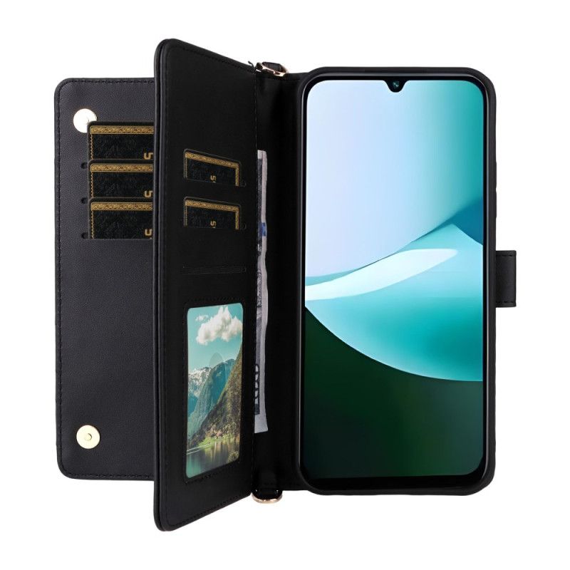 Læder Cover Poco C85 Telefon Etui Quiltet Design Med Rem Og Skulderrem