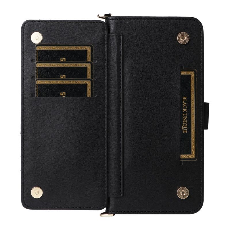 Læder Cover Poco C85 Telefon Etui Quiltet Design Med Rem Og Skulderrem