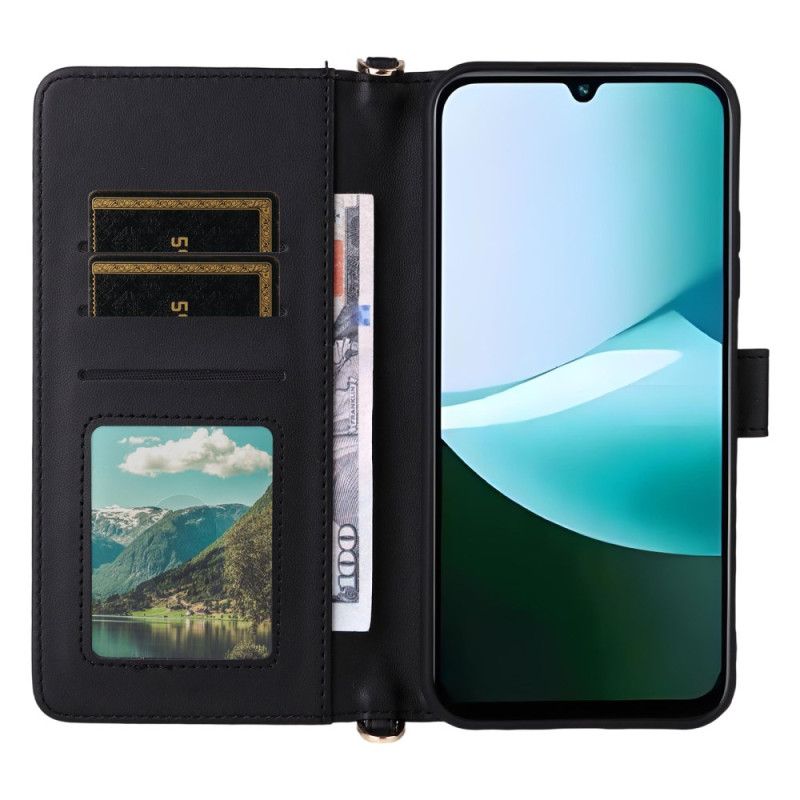 Læder Cover Poco C85 Telefon Etui Quiltet Design Med Rem Og Skulderrem