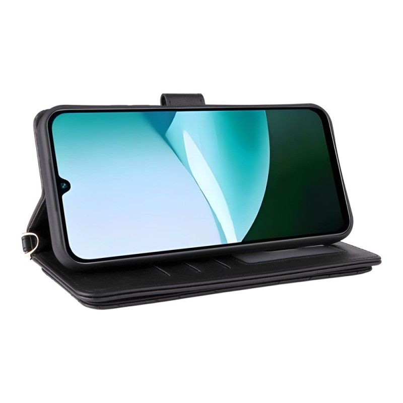 Læder Cover Poco C85 Telefon Etui Quiltet Design Med Rem Og Skulderrem