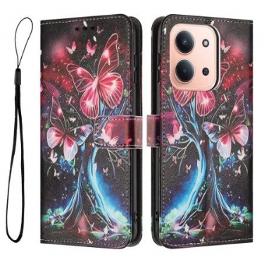 Læder Cover Poco C85 Telefon Etui Sommerfugletræ