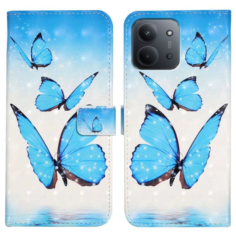 Læder Cover Poco C85 Telefon Etui Tre Sommerfugle