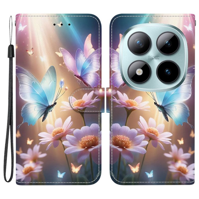 Flip Cover Til Xiaomi Redmi Note 15 Pro 5g Blomstersommerfugl