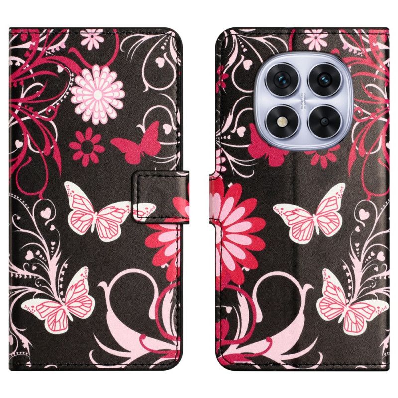 Flip Cover Til Xiaomi Redmi Note 15 Pro 5g Sommerfugle På En Sort Baggrund
