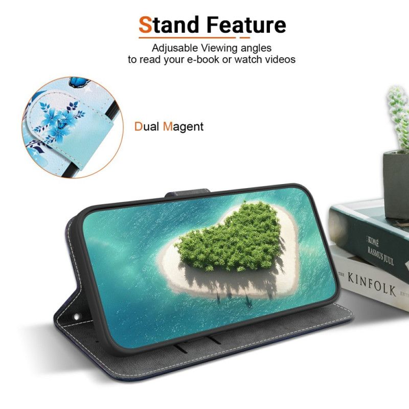 Flip Cover Xiaomi Redmi Note 15 Pro 5g Blå Sommerfugle