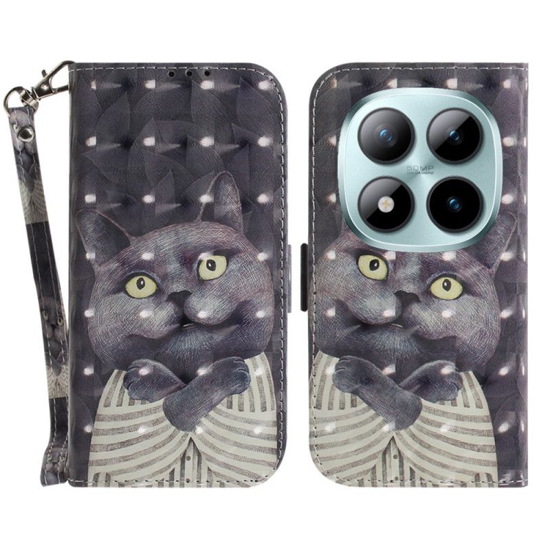 Flip Cover Xiaomi Redmi Note 15 Pro 5g Grå Kat Med Stropper