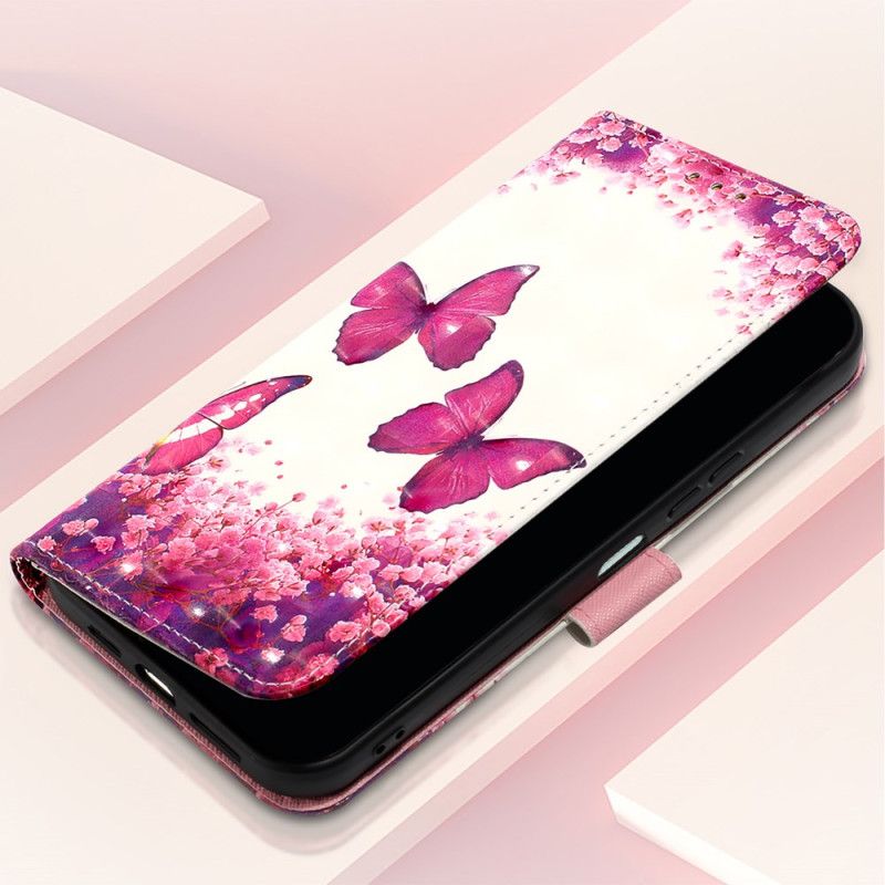 Flip Cover Xiaomi Redmi Note 15 Pro 5g Lyserøde Sommerfugle