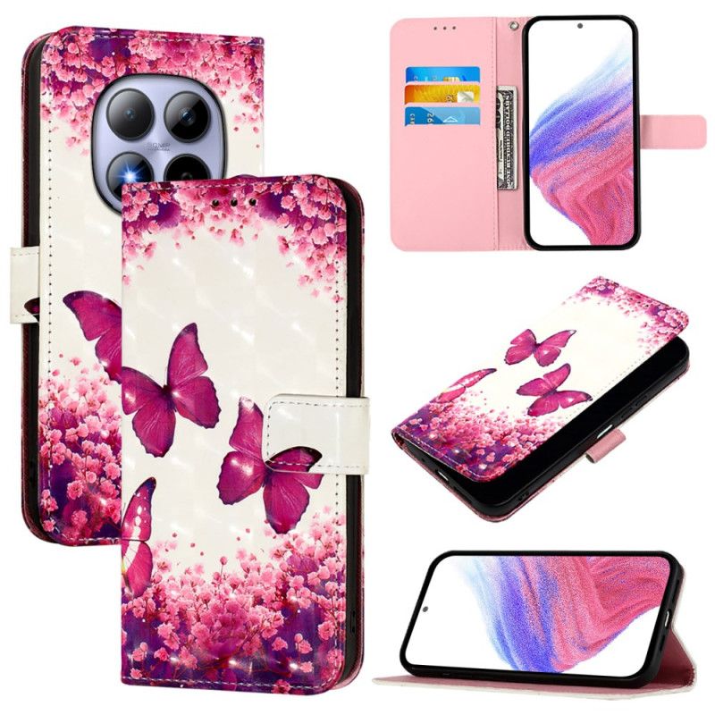 Flip Cover Xiaomi Redmi Note 15 Pro 5g Lyserøde Sommerfugle