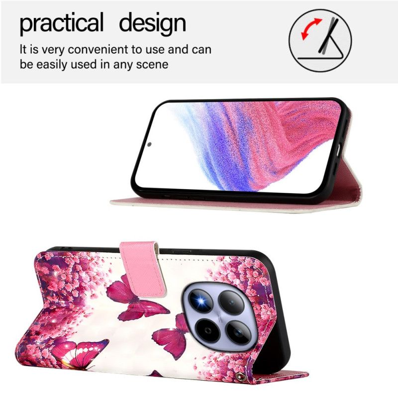 Flip Cover Xiaomi Redmi Note 15 Pro 5g Lyserøde Sommerfugle