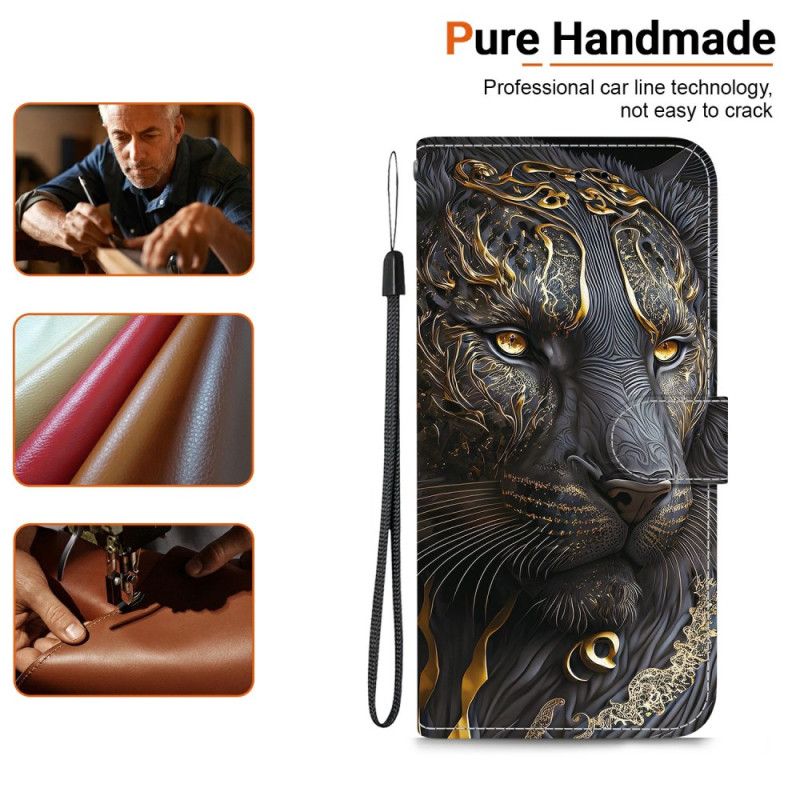 Flip Cover Xiaomi Redmi Note 15 Pro 5g Sort Og Guld Løve