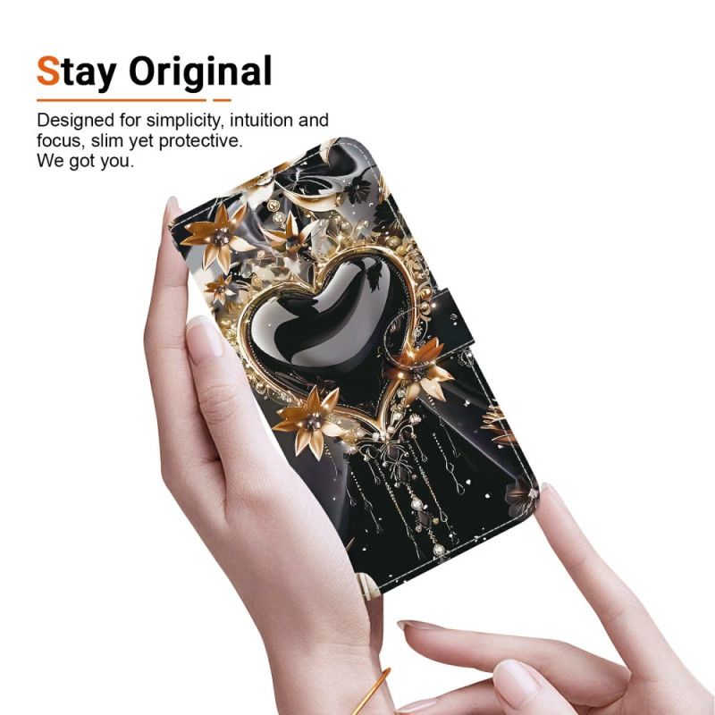 Flip Cover Xiaomi Redmi Note 15 Pro 5g Sort Og Gyldent Hjerte