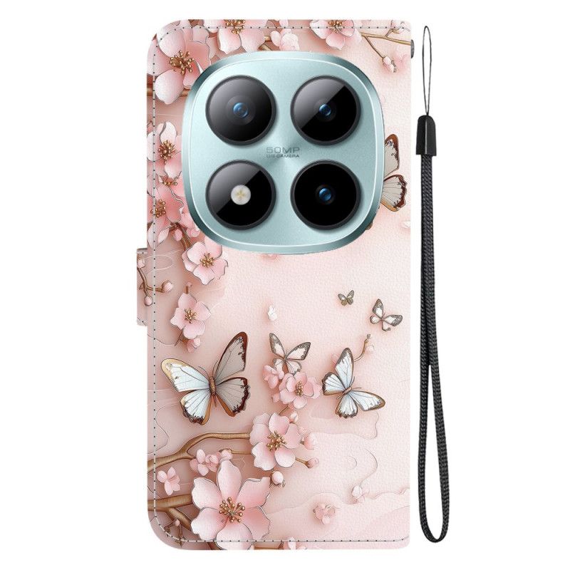 Læder Cover Xiaomi Redmi Note 15 Pro 5g Lyserøde Sommerfugle