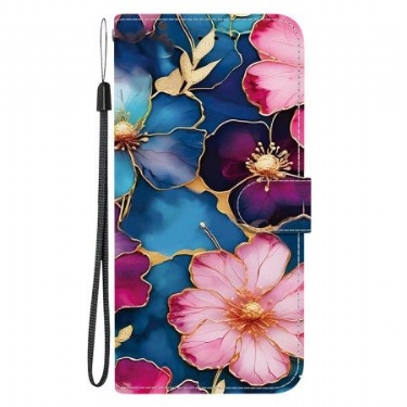 Læder Cover Xiaomi Redmi Note 15 Pro 5g Telefon Etui Blå Og Gyldne Blomster