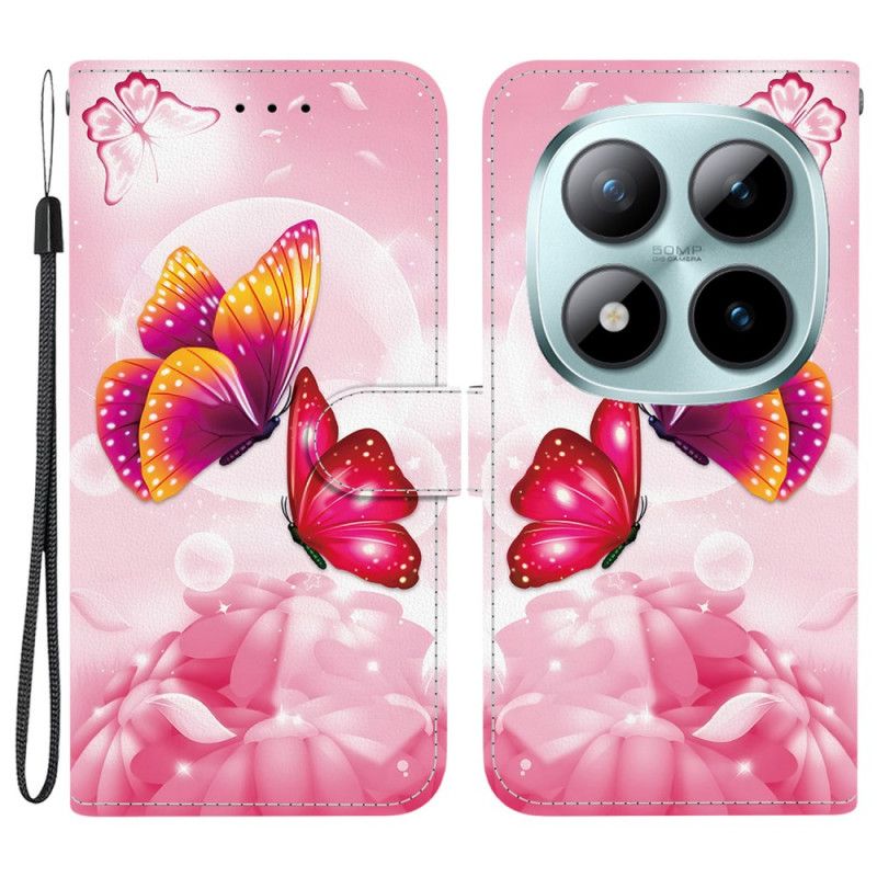 Læder Cover Xiaomi Redmi Note 15 Pro 5g Telefon Etui Lyserøde Sommerfugle
