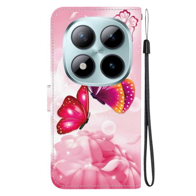 Læder Cover Xiaomi Redmi Note 15 Pro 5g Telefon Etui Lyserøde Sommerfugle