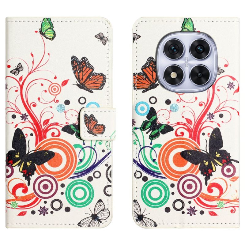 Læder Cover Xiaomi Redmi Note 15 Pro 5g Telefon Etui Sommerfugle På En Hvid Baggrund