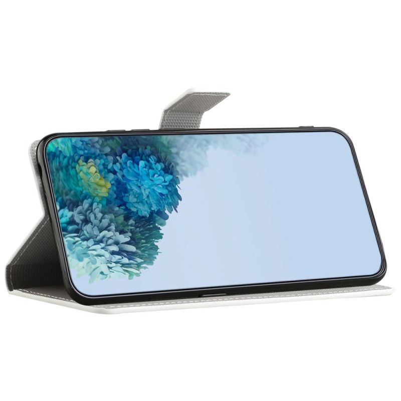 Læder Cover Xiaomi Redmi Note 15 Pro 5g Telefon Etui Sommerfugle På En Hvid Baggrund