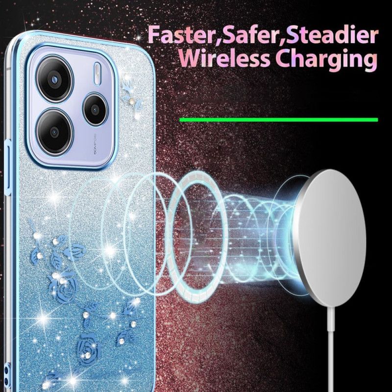 Cover Xiaomi Redmi Note 14 4g Telefon Etui Glitter Med Farvetoner Af Blomster