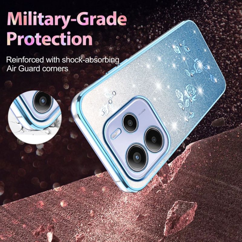 Cover Xiaomi Redmi Note 14 4g Telefon Etui Glitter Med Farvetoner Af Blomster