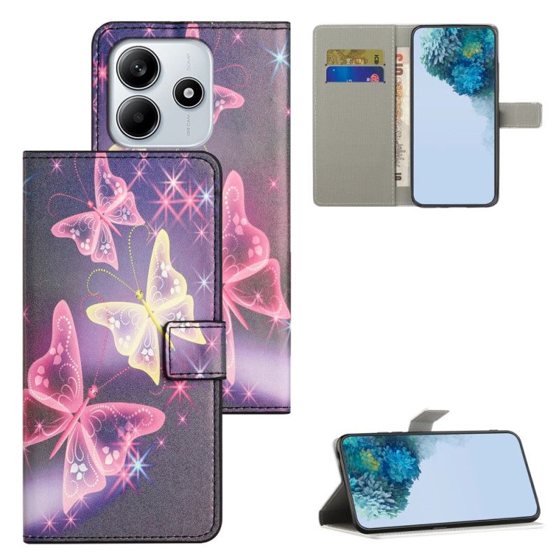 Flip Cover Til Xiaomi Redmi Note 14 4g Glødende Sommerfugle
