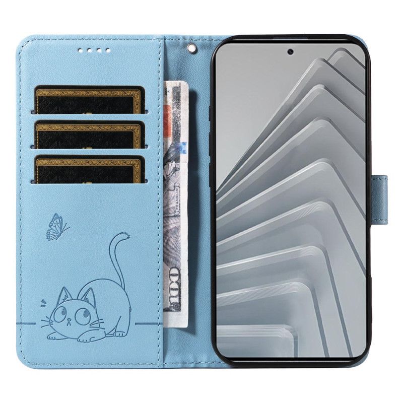 Flip Cover Til Xiaomi Redmi Note 14 4g Sjov Kat Med Rem