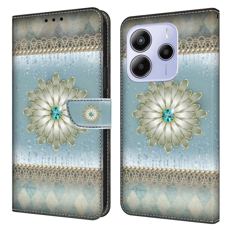 Flip Cover Xiaomi Redmi Note 14 4g Blomst Og Blå Diamant