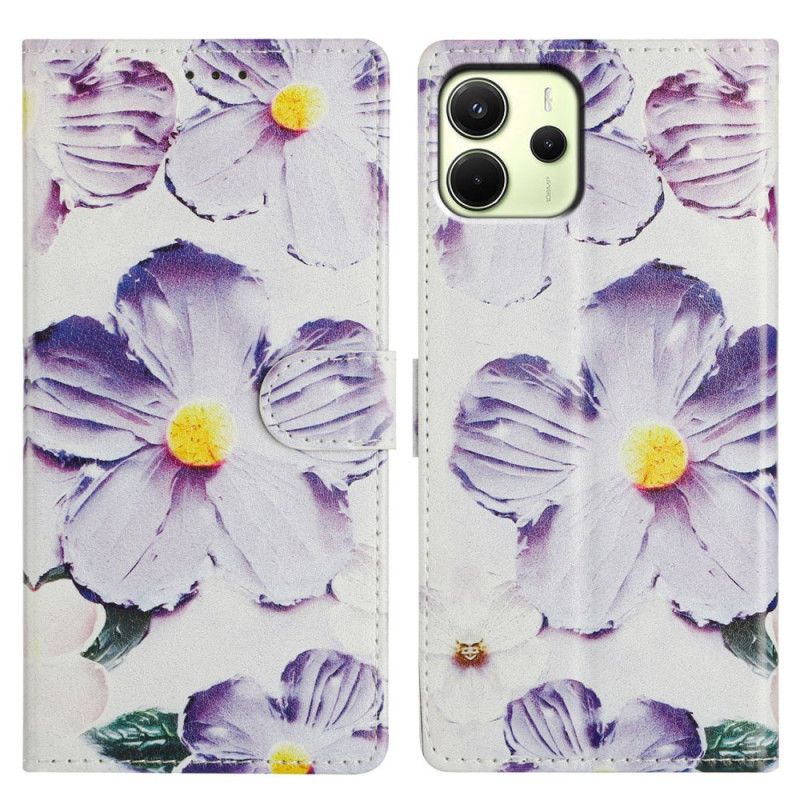 Flip Cover Xiaomi Redmi Note 14 4g Lilla Og Hvide Blomster