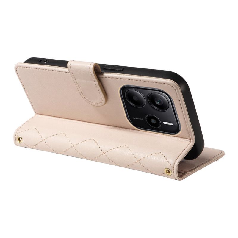 Flip Cover Xiaomi Redmi Note 14 4g Quiltet Med Rem Og Skulderrem