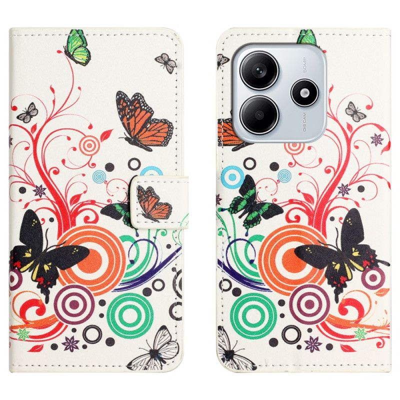 Flip Cover Xiaomi Redmi Note 14 4g Sommerfugle På Hvid Baggrund