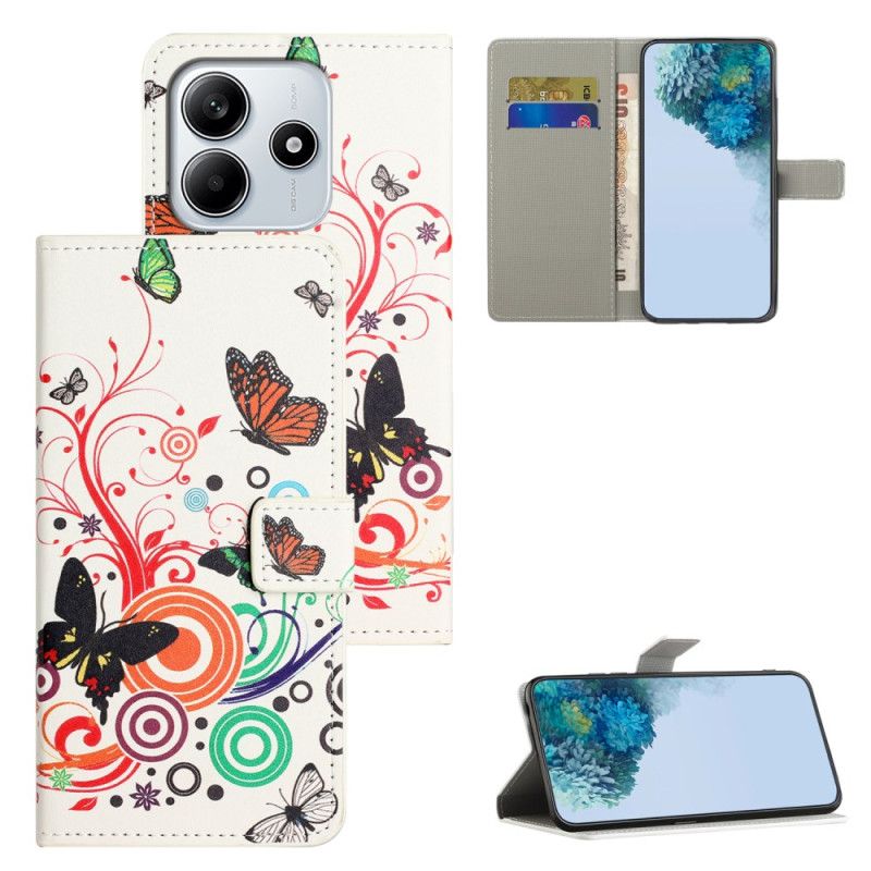 Flip Cover Xiaomi Redmi Note 14 4g Sommerfugle På Hvid Baggrund