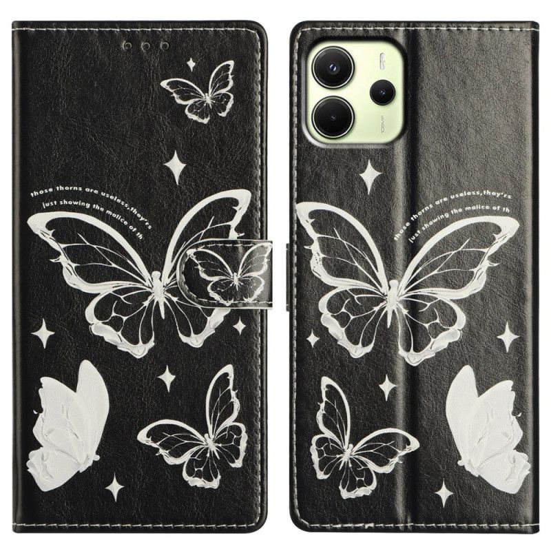 Flip Cover Xiaomi Redmi Note 14 4g Sorte Og Hvide Sommerfugle