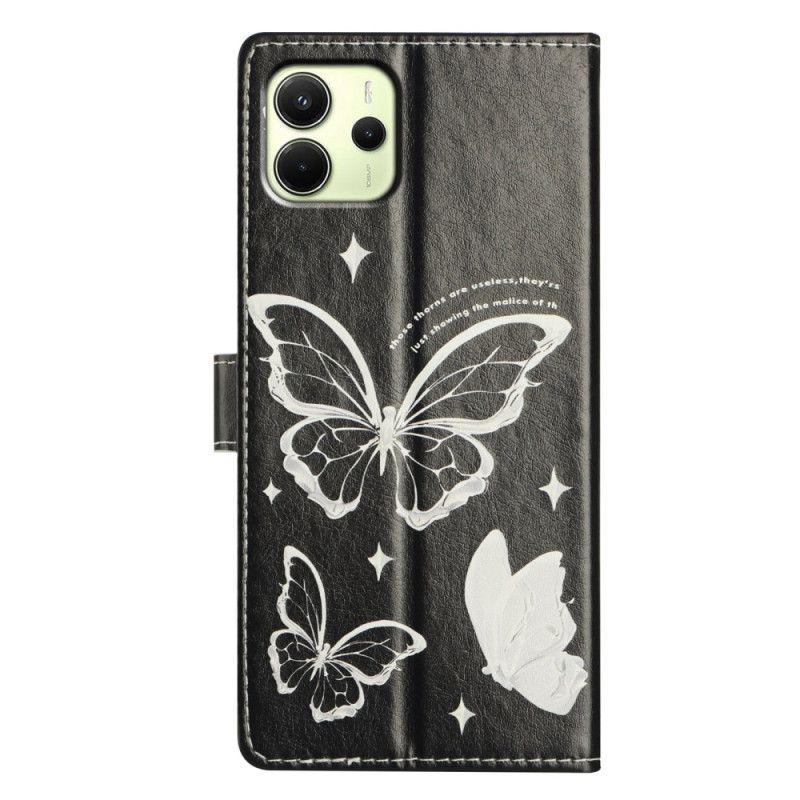 Flip Cover Xiaomi Redmi Note 14 4g Sorte Og Hvide Sommerfugle