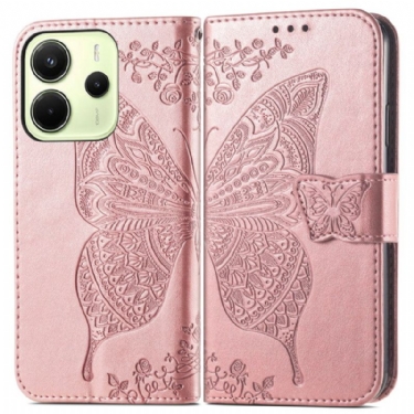 Læder Cover Xiaomi Redmi Note 14 4g Telefon Etui Barok Sommerfugl