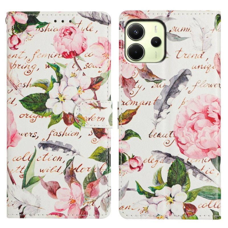 Læder Cover Xiaomi Redmi Note 14 4g Telefon Etui Blomsterdigt