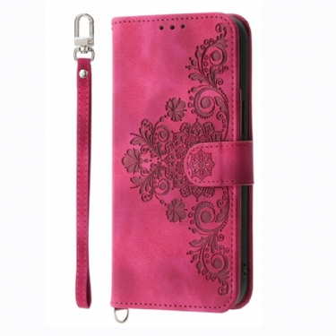 Læder Cover Xiaomi Redmi Note 14 4g Telefon Etui Blomstermønster Og Stropper